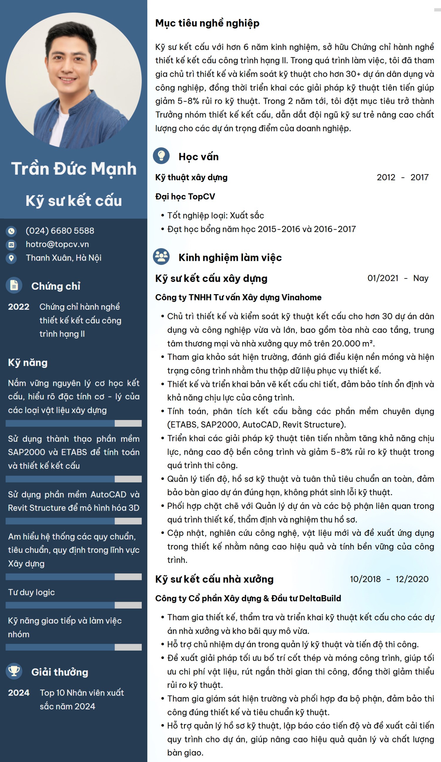 Mẫu CV Kỹ sư kết cấu ấn tượng trên TopCV